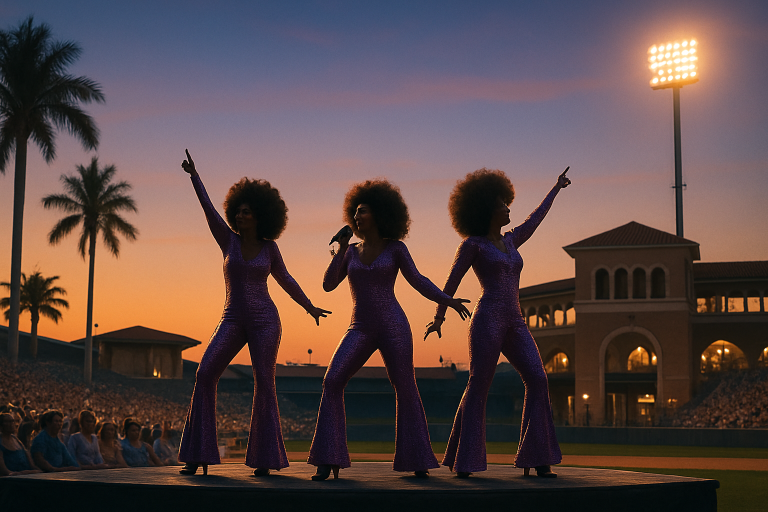 Editorial illustration for Disco Divas at Orioles' Ed Smith Stadium